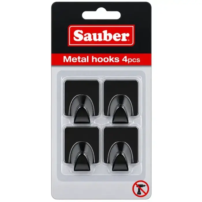 Hooks, 4 pcs, square, black iron