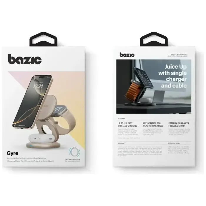 Wireless Charger Bazic Gomag Gyre Foldable 3in1 15W Fast Charging gold Фото num