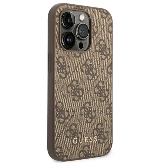 Guess GUHCP14LG4GFBR iPhone 14 Pro 6,1" brązowy|brown hard case 4G Metal Gold Logo Фото num