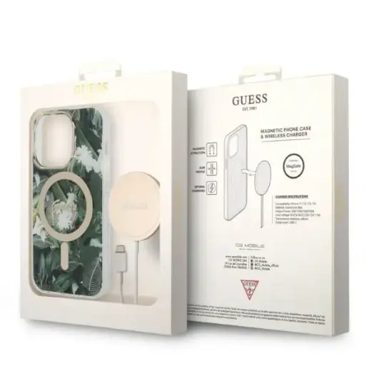 Zestaw Guess GUBPP14LHJEACSA Case+ Charger iPhone 14 Pro 6,1" zielony|green hard case Jungle MagSafe Фото num
