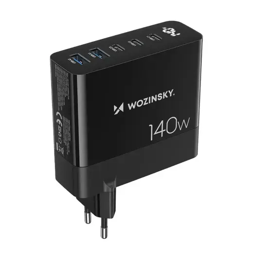 GaN Wozinsky CGWCB 140W Wall Charger 3 x USB-C / 2 x USB-A - Black Foto 2