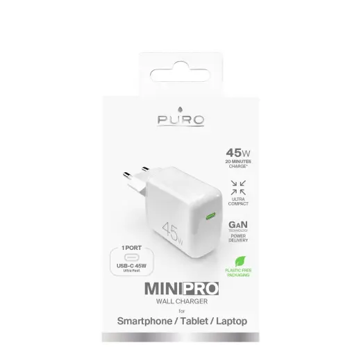 Puro Super Mini tīkla lādētājs | 45W | PD | GaN | USB-C | balts Foto 2