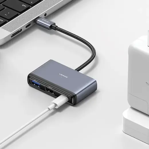 USAMS Adapter HUB 5w1 USB 2.0|USB 3.0| USB-C|TF|SD szary|dark grey SJ628HUB01 (US-SJ628) Фото num