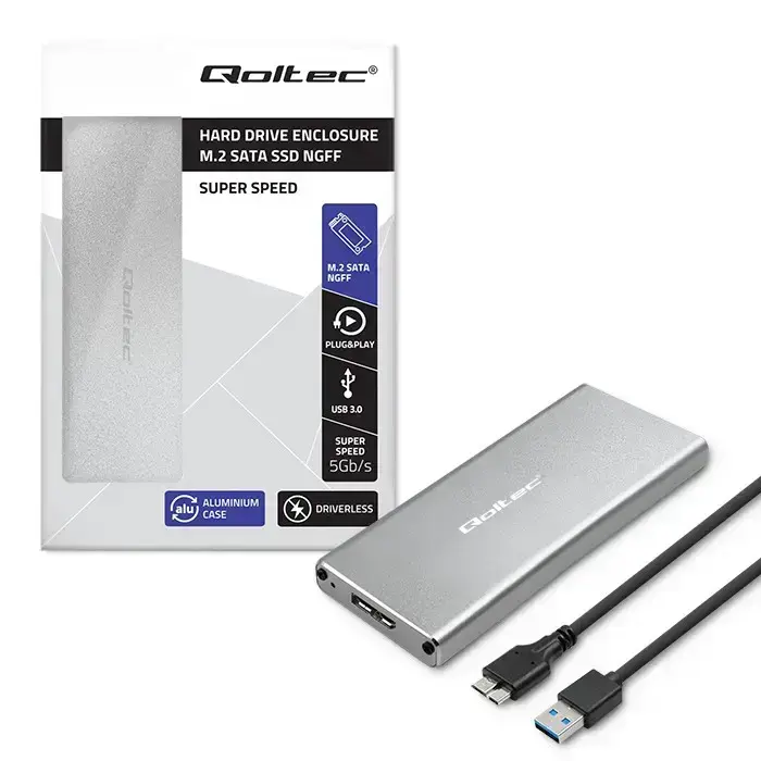 Qoltec Aluminium Enclosure | M.2 SSD drive | SATA | NGFF| USB 3.0 | Super speed 5GB/s | 2TB | Silver Foto 12