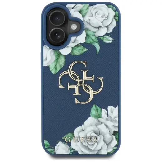Чехол для телефона Guess Grained Roses Big 4G logo для iPhone 16 синий Фото num