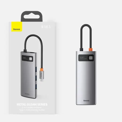 Baseus Metal Gleam 6in1 multifunctional HUB USB Type C - USB Type C Power Delivery 100 W | HDMI 4K 30 Hz | 3x USB 3.2 Gen 1 | RJ45 1 Gbps (CAHUB-CW0G) Foto 2