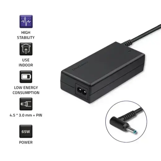 Qoltec Power adapter for laptop HP 65W | 19.5V | 3.33A | 4.5*3.0+pin | +power cable Photo