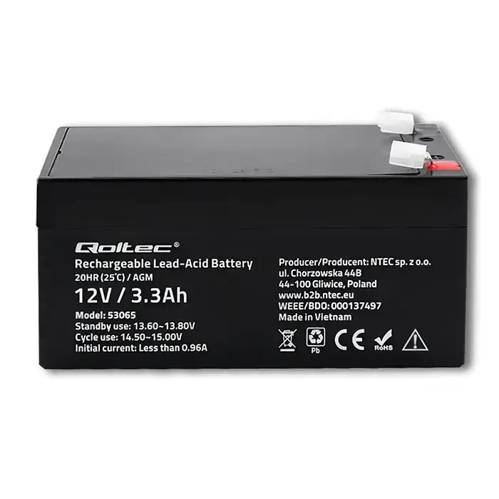 Qoltec AGM battery | 12V | 3.3Ah | Maintenance-free | Efficient| LongLife | for UPS, scale, cash register Foto 5