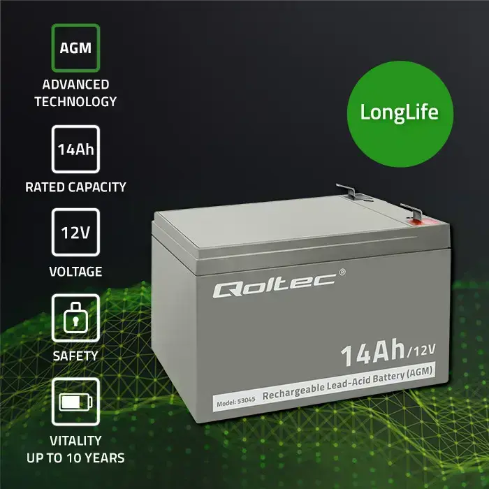Qoltec AGM battery | 12V | 14Ah | Maintenance-free | Efficient| LongLife | for UPS, security Foto 3