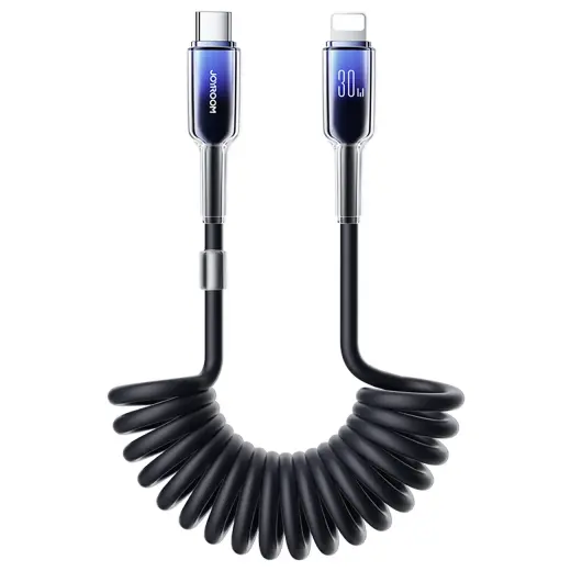 Joyroom S-A43 Crystal-Clear Series 30W USB-C - Lightning spiral cable 1.5m - black Foto 1