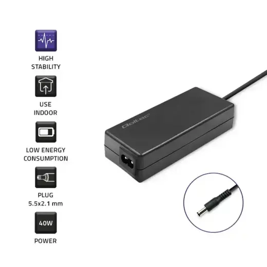 Qoltec Power Adapter for laptop 40W | 12V | 3.33A | 5.5*2.1 | +power cable Photo