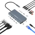 USB-C Hub 14 in 1 Wozinsky WDS03Y5S Multifunctional, Aluminum, for 3 Monitors, with 15 cm Cable - Gray Фото num