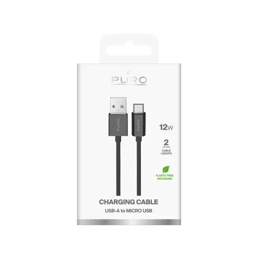 Puro PUCM12W2MTBLK datu pārraides un uzlādes vads | USB-A uz Micro USB | 12W | 2m | melns Foto 2