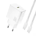 Dudao A27PCEU PD 30W GaN USB-C Wall Charger with USB-C Cable - White Foto 1
