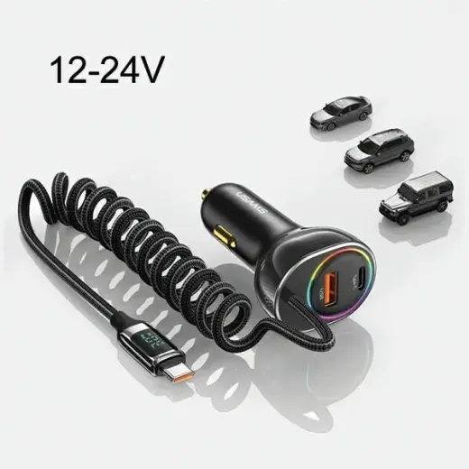 USAMS C37 CC192CC01 auto lādētājs | 60W | PD, QC | USB-A, USB-C | ar USB-C vadu komplektā | melns Foto 9