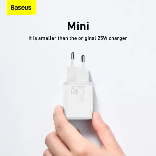 Baseus Super Si зарядное устройство | 25W | USB-C | с проводом USB-C на USB-C в комплекте | белое Фото num