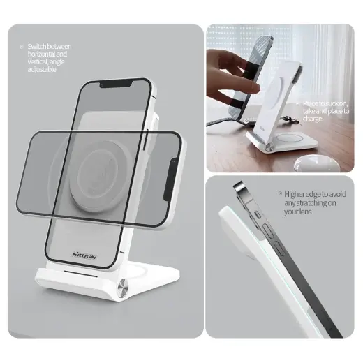 Nillkin PowerTrio 3in1 Wireless Charger MagSafe for Samsung Watch White Фото num