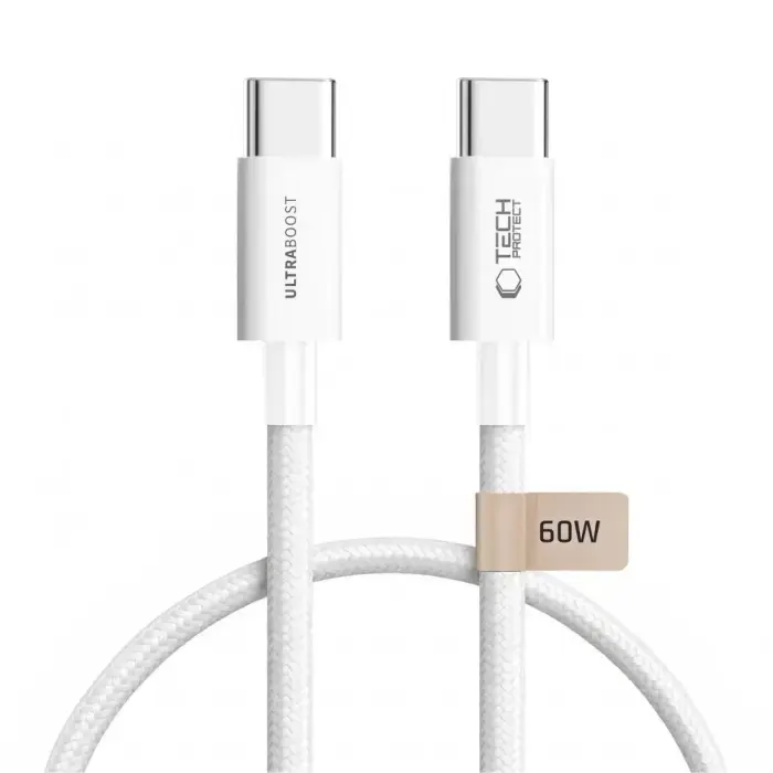 Tech-Protect ULTRABOOST LITE провод для передачи данных и зарядки | USB-C на USB-C | PD | 60W | 0.5m | белый