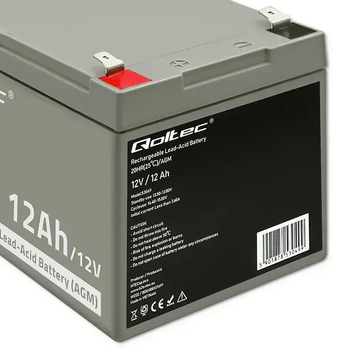 Qoltec AGM battery | 12V | 12Ah | Maintenance-free | Efficient| LongLife | for UPS, security Foto 4