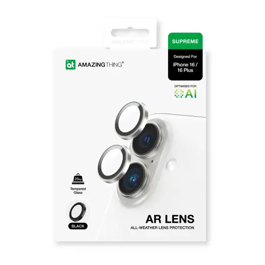 AmazingThing AR Aluminum 2 Lens Glass with Camera Lens Frame for iPhone 16 | 16 Plus - Black Foto 4