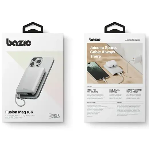 Bazic Fusion Mag ārējais akumulators (powerbank) | 10000 mAh | 22W | USB-C, MagSafe | LED ekrāns | pelēks Foto 7