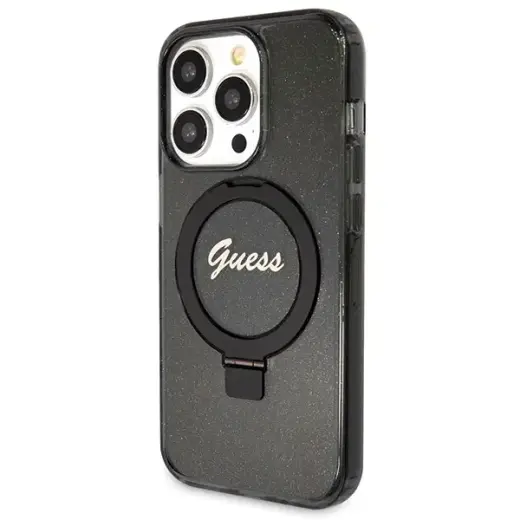 Guess GUHMP13LHRSGSK iPhone 13 Pro | 13 6.1" czarny|black hardcase Ring Stand Script Glitter MagSafe Фото num