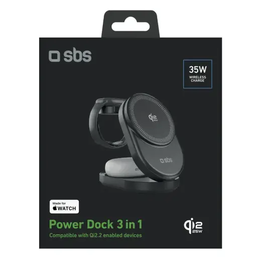 SBS Qi2.2 25W Inductive 3-in-1 Foldable Charging Station with MFI Certificate - Black Фото num