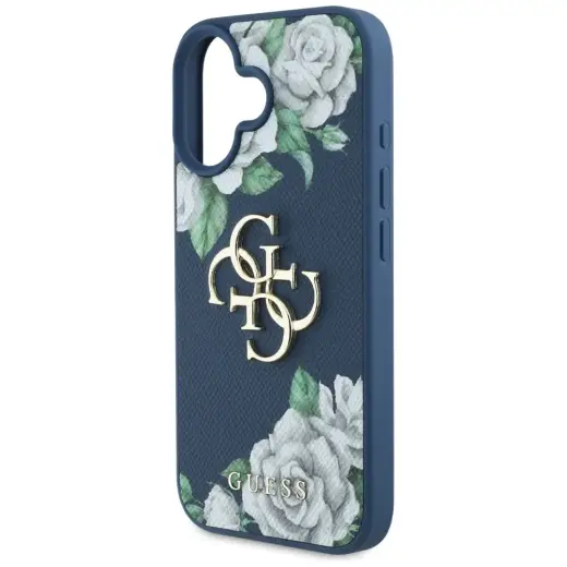 Чехол для телефона Guess Grained Roses Big 4G logo для iPhone 16 синий Фото num