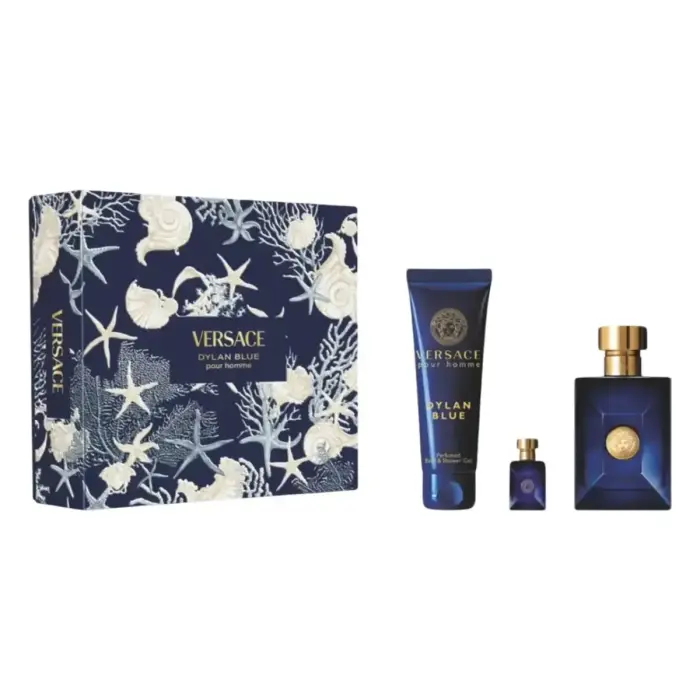 Set Versace: Dylan Blue, Eau De Toilette, For Men, 100 ml + Dylan Blue, Eau De Toilette, For Men, 5 ml + Dylan Blue, Shower Gel, For All Skin Types, 150 ml