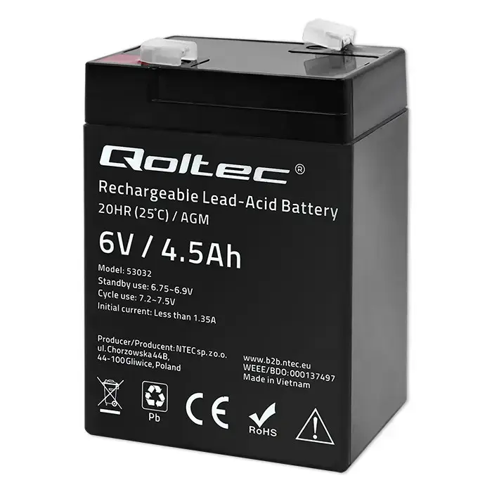 Qoltec AGM battery | 6V | 4.5Ah | Maintenance-free | Efficient| LongLife | for UPS, scale, cash register Foto 9