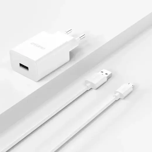 Dudao A4EU USB-A 2.1A wall charger - white + USB-A - micro USB cable Photo