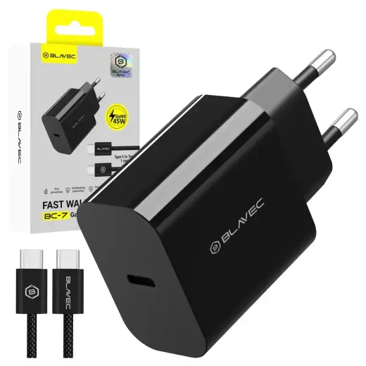 Blavec Wall charger BC-7 GaN4 - Type C - PD QC 45W 3A with Type C to Type C cable (TCBC7G4-CB453A+CC) black Фото num