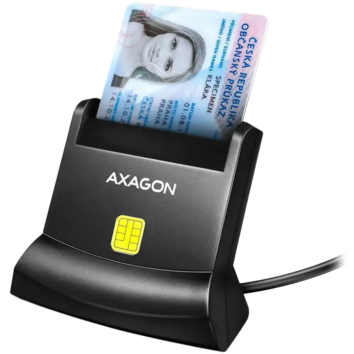 Universal desktop USB contact Smart/ID card reader with long USB-A cable.
