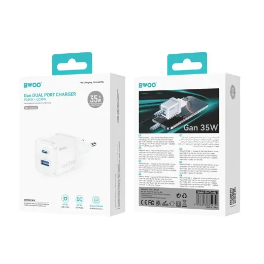BWOO GaN wall charger CDA222 PD 35W 1 x USB 1 x USB-C, white Foto 4