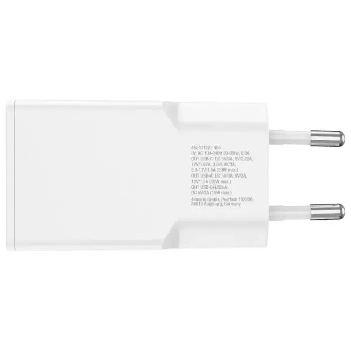 Wall Charger 4smarts PDPlug Slim Duos 20W GaN USB-C+USB-A + USB-C cable 1.5m white Foto 3