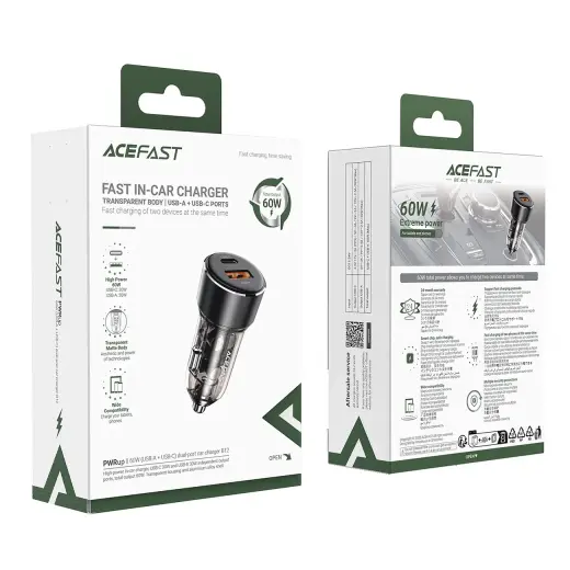 Зарядка для автомобиля Acefast B12 | 60W | PD, QC, PPS | USB-C, USB-A | черная Фото num