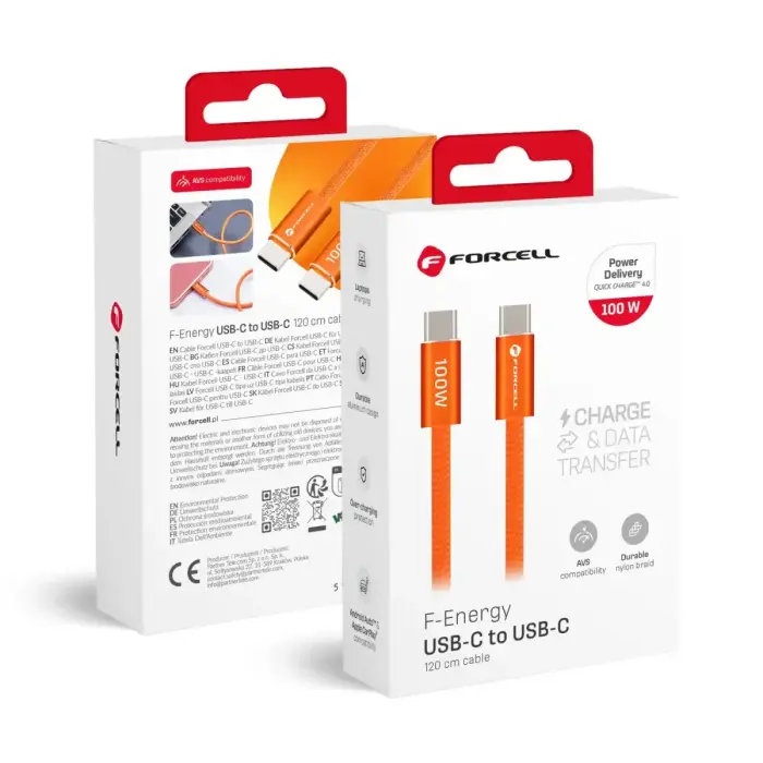 Forcell F-Energy ACYH23 data transfer and charging cable | USB-C to USB-C | QC 4.0, PD | 100W | 1.2m | orange