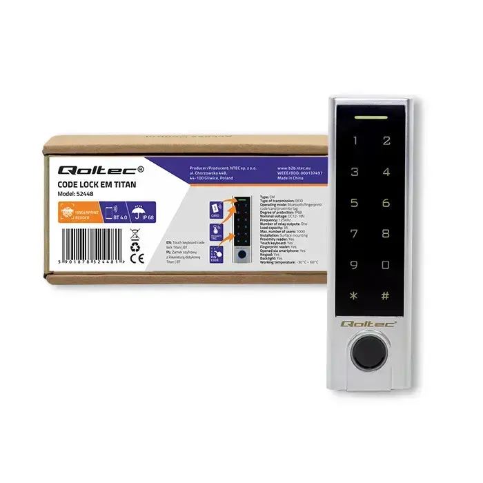 Qoltec Code lock TITAN with fingerprint reader | RFID | BT 4.0 |Code | Card | key fob | Doorbell| IP68 | EM Foto 10
