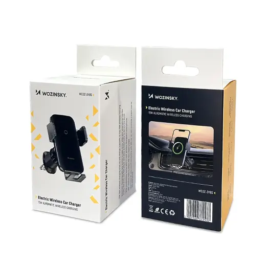 Wozinsky WEDZ-3Y8S clamp car holder with 15W inductive charger for phone on the air vent - black Фото num