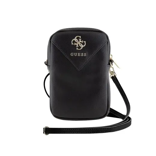 Guess PU Grained 4G Metal Logo Wallet Phone Bag Zipper Black Фото num