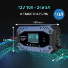 Qoltec Intelligent charger for STD AGM GEL LiFePO4 | Battery charger with repair function |12-24V |10A | LCD | 9 - stage charging Photo