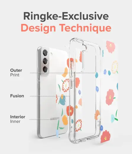 Ringke Fusion Design Armored Case Cover with Gel Frame for Samsung Galaxy S22 + (S22 Plus) transparent (Floral) (F593R31) Photo