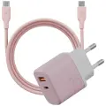 Wall charger Bazic GoPort Velox Kit USB-C|USB-A GaN 35W with cable pink Photo