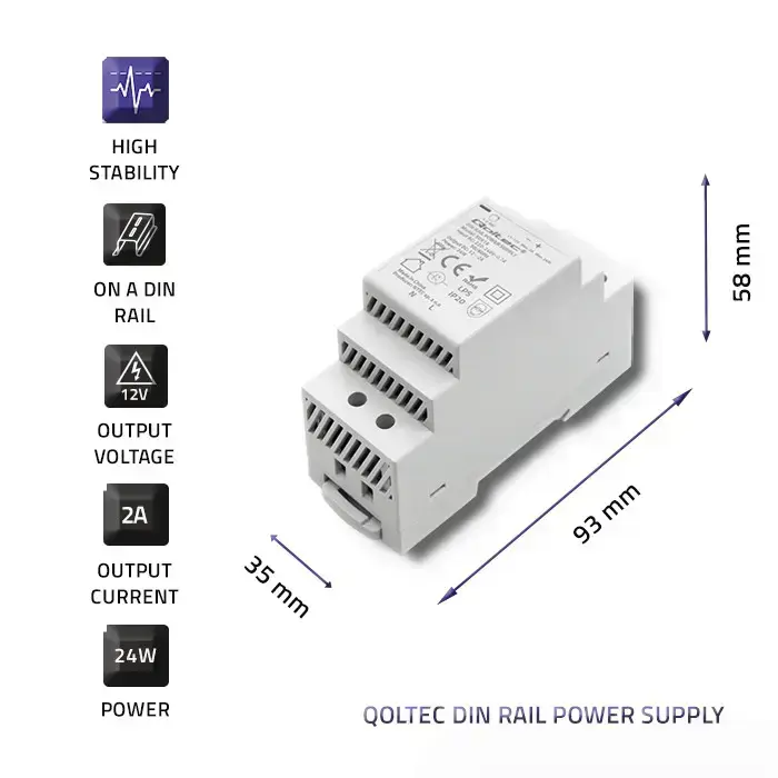 Qoltec DIN rail power supply | 24W | 12V | 2A | White Фото num