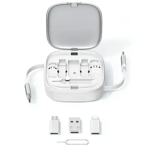 USAMS Kabel rozwijany 3w1 z pudełkiem MicroUSB|USB-C|Lightning 60W srebrny|silver SJ650USB02 (US-SJ650) Фото num