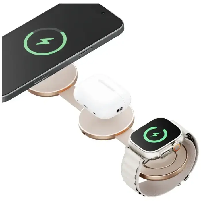 Wireless charger Energea Alumag Trio 3in1 Qi2 15W gold Фото num