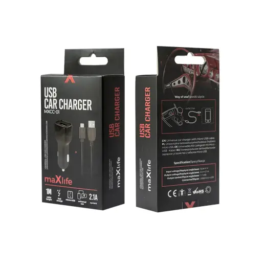 Maxlife MXCC-01 car charger 1x USB 2.1A black + microUSB cable Foto 3