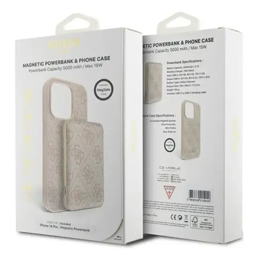 Zestaw Guess GUBPM5P14L4GEMGP iPhone 14 Pro 6.1" hardcase + Powerbank 5000mAh MagSafe różowy|pink 4G Metal Logo Фото num