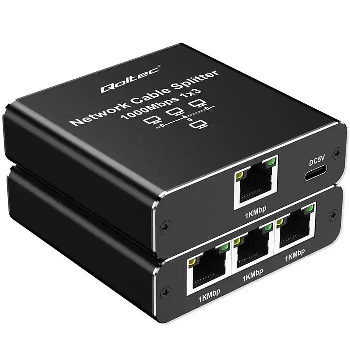 Qoltec Splitter Ethernet mini SWITCH 1x3 RJ45 | 1000Mb/s | USB-C | Aluminium Foto 3