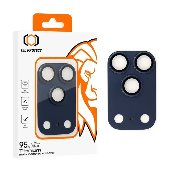 Tel Protect 95% AR+AF Full Metal kameras aizsargstikls telefonam iPhone 17 Pro Max zils